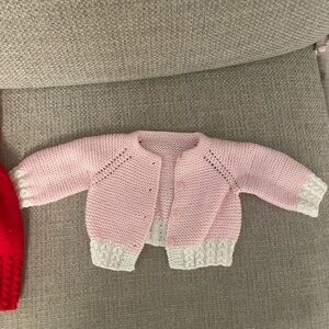Pink and White Knit Baby Cardigan